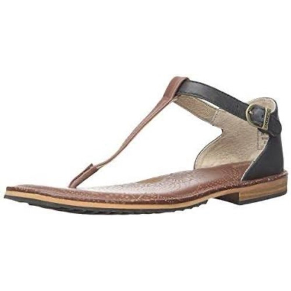Bogs Memphis Thong Sandals Womens 9 Black Brown Excellent Leather T-Strap Flat